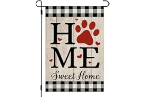 CROWNED BEAUTY Valentines Day Paw Print Garden Flag 12x18 Inch Double Sided for Outside Home Sweet Home Small Burlap Plaid Yard Flag