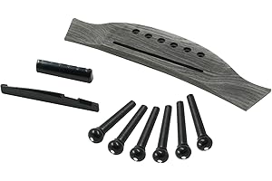 Bonsicoky 6 String Acoustic Guitar Rosewood Bridge Set with Bridge, Bridge Pins, End Pin, Saddle and Nuts(Black, Style 2)