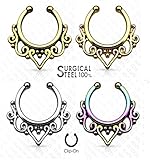 100% Surgical Steel Fake Septum Hanger Tribal Fan Ring - Choose Steel, Gold Tone, Antique Brass, or Rainbow