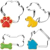 4Pcs Dog Cookie Cutters Dog Bone Cookie Cutter Stainless Steel Cookies Cutters Bone Shape Cookies Cutter Set for Home Baking Theme Party Homemade Snacks