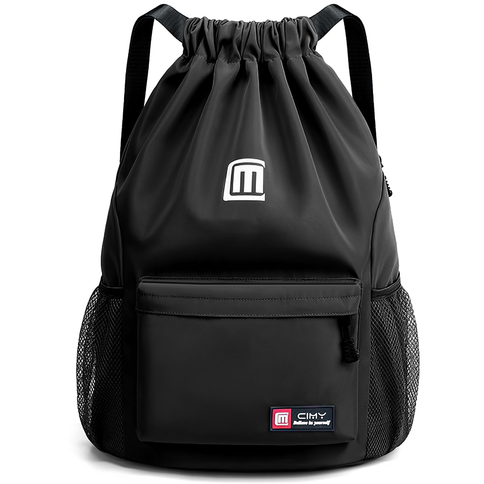 Tesmien Drawstring Bags,Waterproof Swimming Bags Unisex Sports Backpacks for Kids Adult, Large Drawstring Sackpacks Bags for School Gym Sports Travel Swimming-Black
