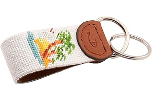 Huck Venture Leather Hand-Stitched Needlepoint Key Fob or Key Chain