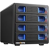 CENMATE Aluminum 4 Bay 10Gbps Hard Drive Enclosure with Cooling Fan for 2.5“/3.5" SATA HDD/SSD with USB A/C 3.2 Gen 2, Support Hot Swappable,Tool-Free HDD Enclosure , DAS(NO RAID/NAS)