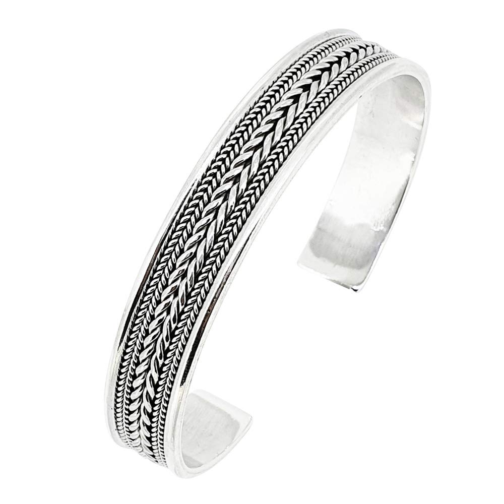 Treasure Bay Mens solid 925 Silver Bangle Bracelet | Classic 925 Sterling Silver Torque Bangle Bracelet Braided Bangle for Menand Women