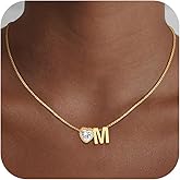 Maxcate Christmas Gifts Gold/Silver Heart Initial Necklaces for Women Girls Teens Kids Non Tarnish 14k Gold Plated Letter Heart Zirconia Pendant Necklace Dainty Initial Name Necklace Jewelry for Women