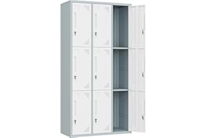 Fesbos Metal Locker 71” Tall Employees 9 Doors Gray&White Steel Storage Locker for Office, School, Gym - Metal Storage Cabinets for Home Office