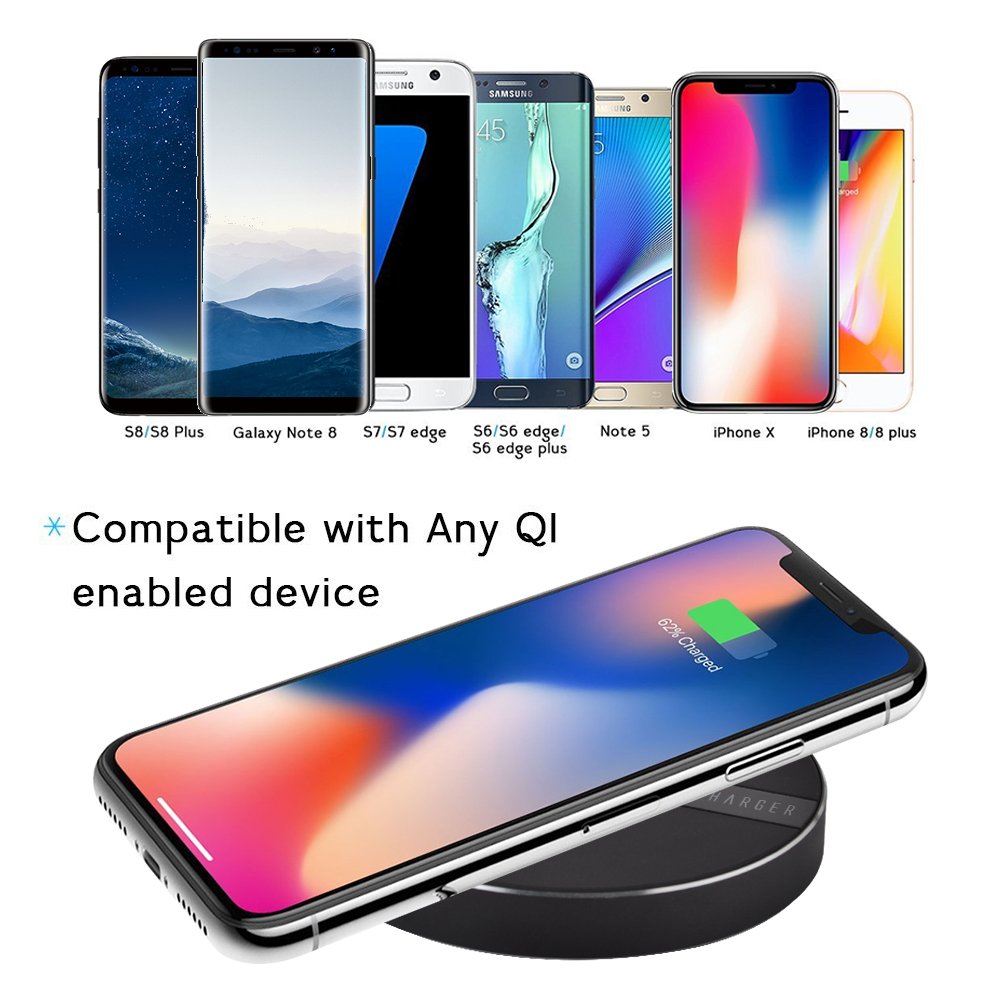 Wireless Charger, olatec 10W Fast Wireless Charger with QC3.0 Adpter for iPhone X 8/8 Plus, Samsung Galaxy S8/Note 8/5/S7, 5W for Galaxy S9/S9 Plus and All Qi Enabled Phones-Black