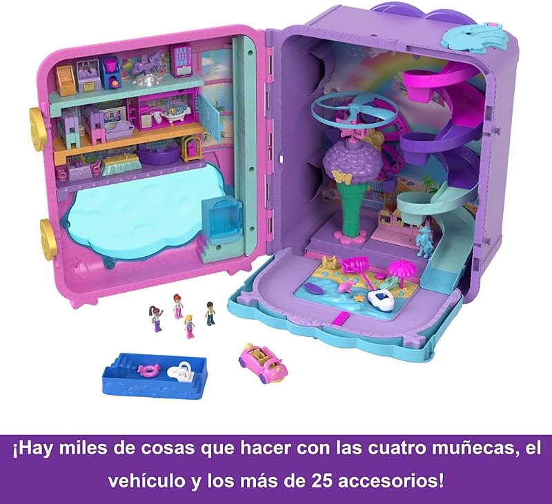 Polly Pocket Holiday Mala sobre Rodas Baú com bonecas e acessórios, brinquedo +4 anos (Mattel HKV43)