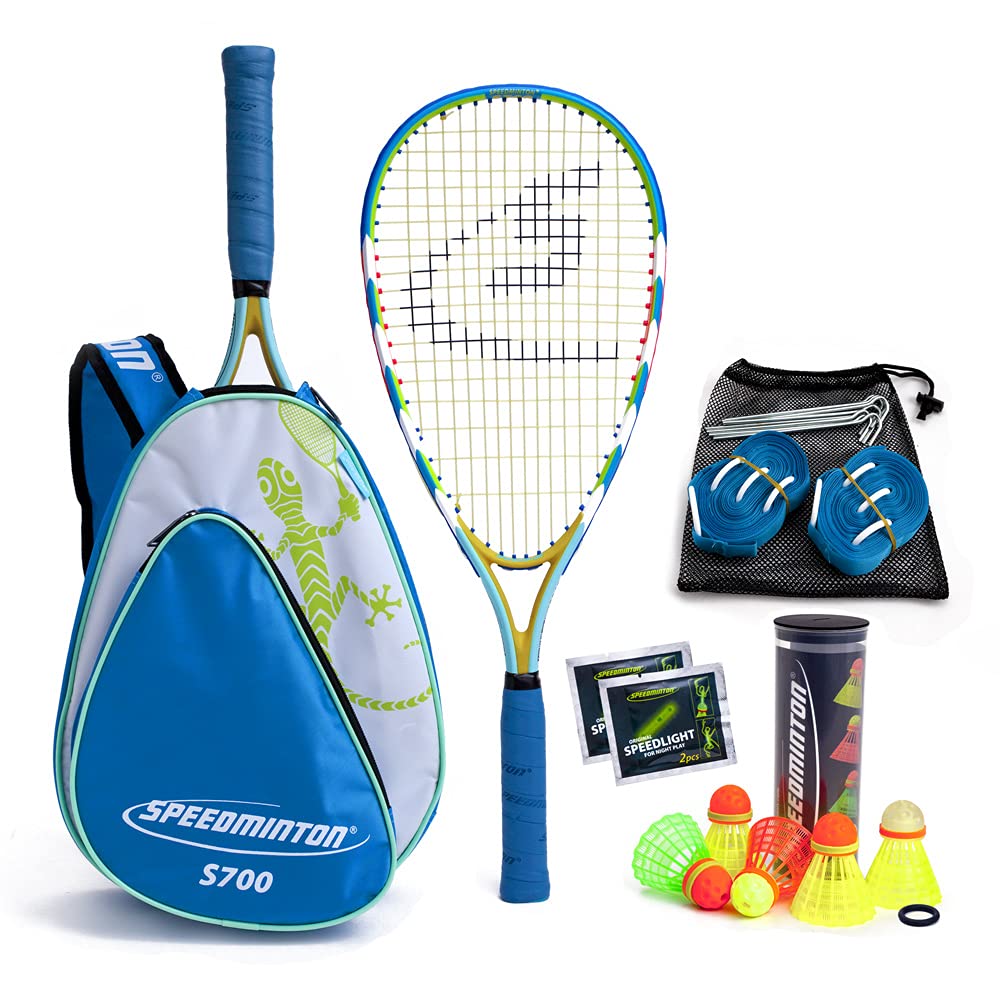 Speedminton S700 Set Speedminton S700 Set - Original Speed Badminton/ Crossminton All-round Set That Includes 2 Rackets, 5 Speeder Tube, Easy Court, Bag - blue, one size fit all