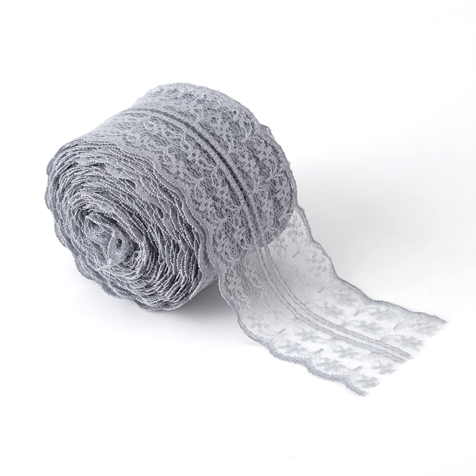 10 m/Roll 4.5cm Width Thin Lace Fabric Ribbon Trim, Lace Trim Ribbon for DIY Craft, Clothing Accessories Wedding Brithday Holiday Decoration(Grey)