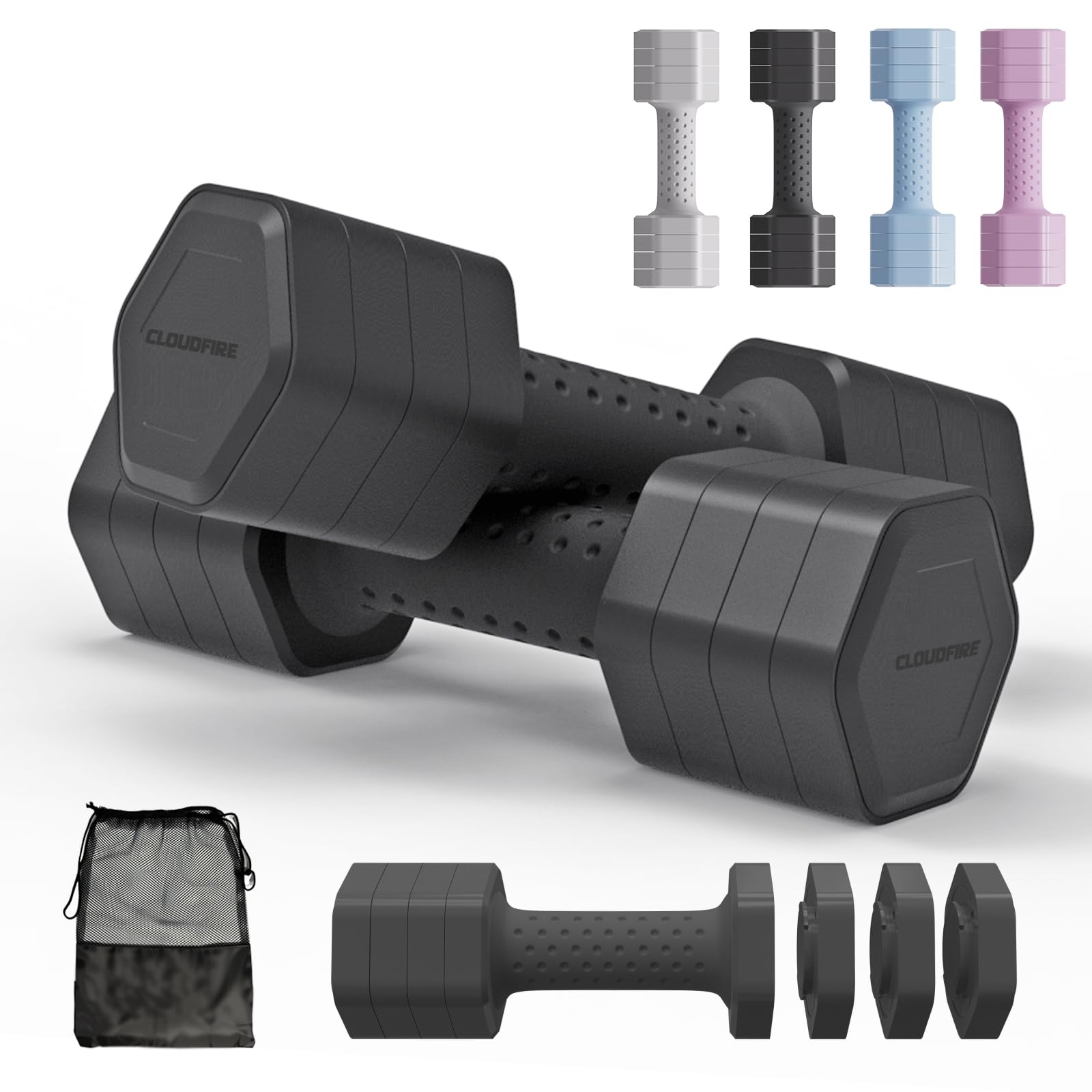 Photo 1 of Adjustable Dumbbell Set of 2, Adjustable Dumbbells 5lb with TPU Soft Rubber Handle for Home Gym Exercise Training, Hand Weights for Women at Home (Black)