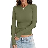 Eachyes Womens Long Sleeve Shirts Crew Neck Slim Fit Crop Tops Fall Basic Going Out Y2k Fashion Clothes 2026
