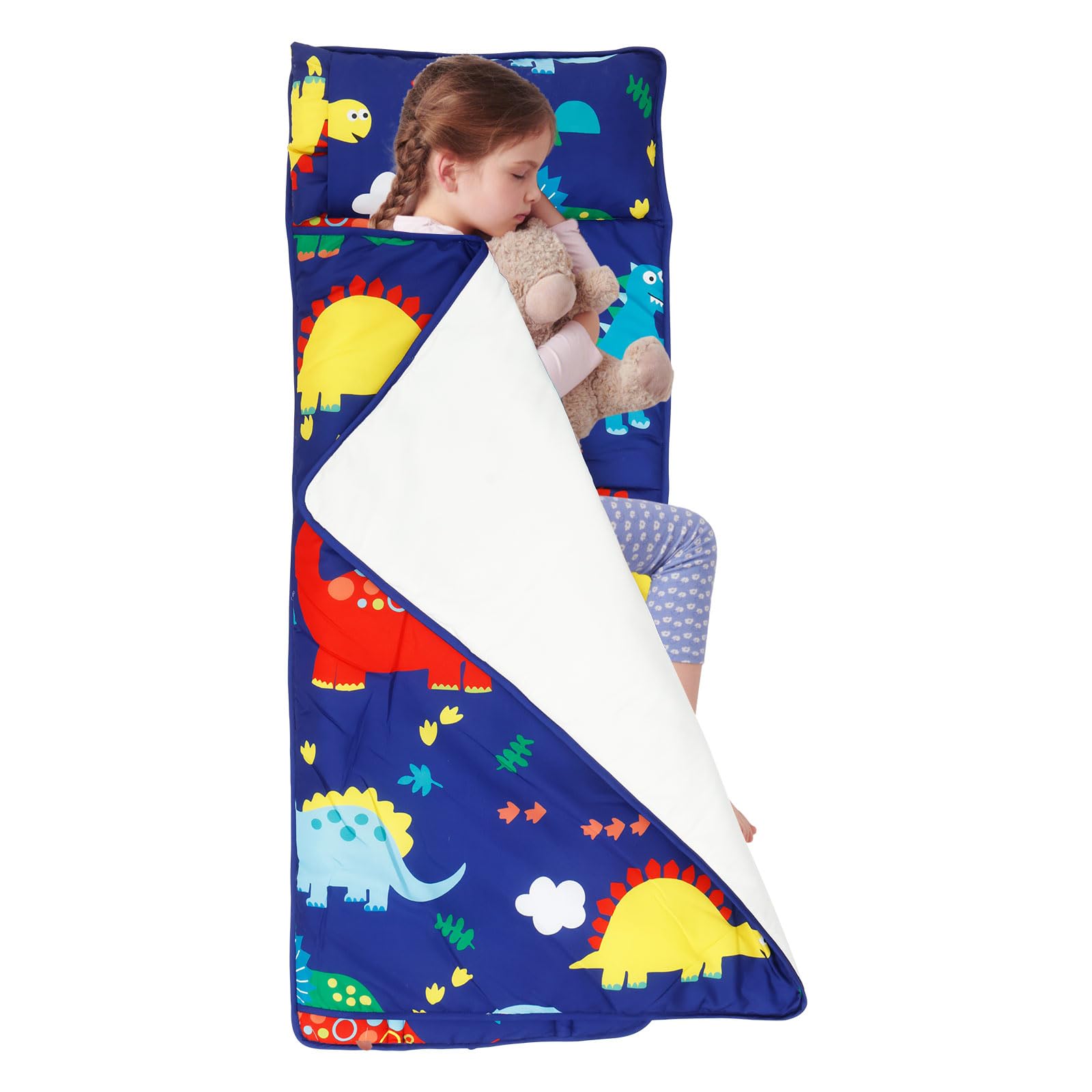 Dinosaur Kids Sleeping Bag with Pillow Mat and Blanket 115 * 47 cm for Toddlers Girls Boys Students All In One Sleepover Comfortable Nap Mat for Travel Nursery Daycare Camping Essentials