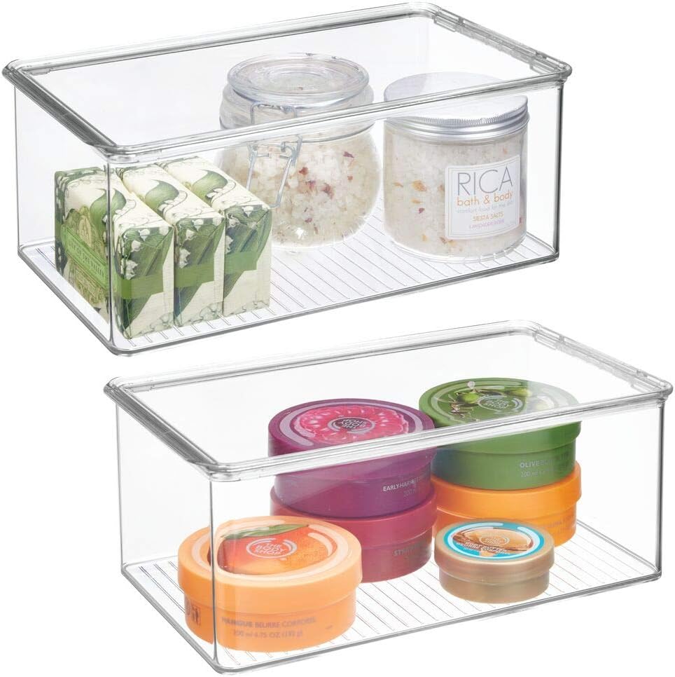Amazoncom Mdesign Bathroom Plastic Stackable Storage Box Container