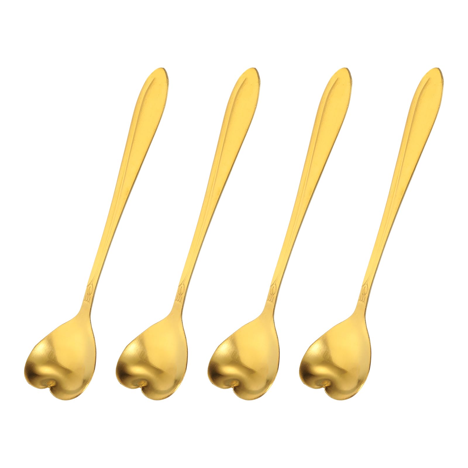 uxcell 4Pcs Stainless Steel Flower Spoons 5 Inch Heart Shape Coffee Spoon Small Teaspoon Dessert Spoon for Espresso Sugar Cake, Gold