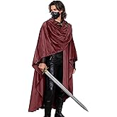 L'VOW Medieval Corduroy Hooded Cloak - Renaissance Hooded Cape with Adjustable Brooch, Halloween Wizard Cosplay Costume