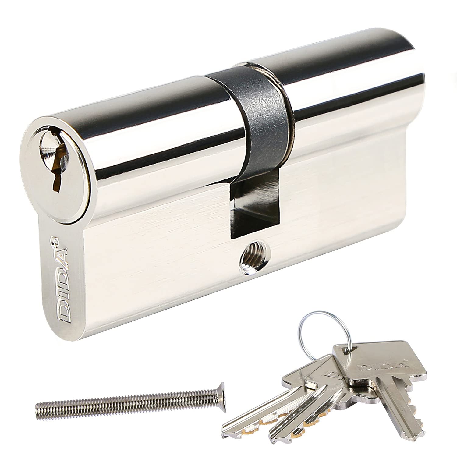 DIDA® 60mm(30/30) Euro Cylinder Lock,UPVC Door Lock Barrel with 3 Keys,High Security,Anti-Pick Anti-Bump Anti-Drill,Polished Nickel Finish,Suitable for All Door Types,BS EN 1303:2005 — image 1