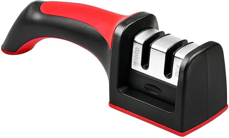 Wellehomi Professional Knife Sharpener Two-Stage with Non-Slip Red