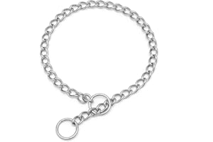 YOUALSO Stainless Steel Choke Dog Chain Collar, Metal Slip P-Link Training Heavy Duty Dog Choker Collar Puppy Collars for Small Medium Large Dogs, Silver S