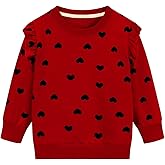 DDSOL Toddler Girls Heart Sweatshirts Valentine Sweatshirt Crewneck Ruffle Long Sleeve Kids Girls Heart Shirts Tops 2-7 Years