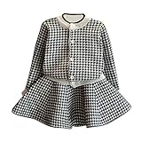 Girls Dress,Haoricu 2017 Hot Sale Autumn Winter Toddler Kids Plaid Knitted Sweater Dress Set Baby Girls Coat Tops+Skirt Set (4T, Black)