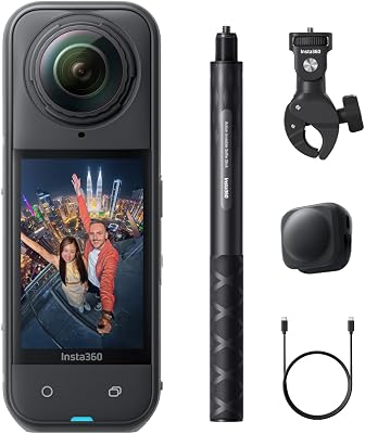 X5 Biker Pack - Câmara 8K 360° à prova de água, objetiva rígida e substituivel, bateria de 3 horas, áudio claro, estabilização, efeito de bastão de selfie invisível, líder de pouca luz