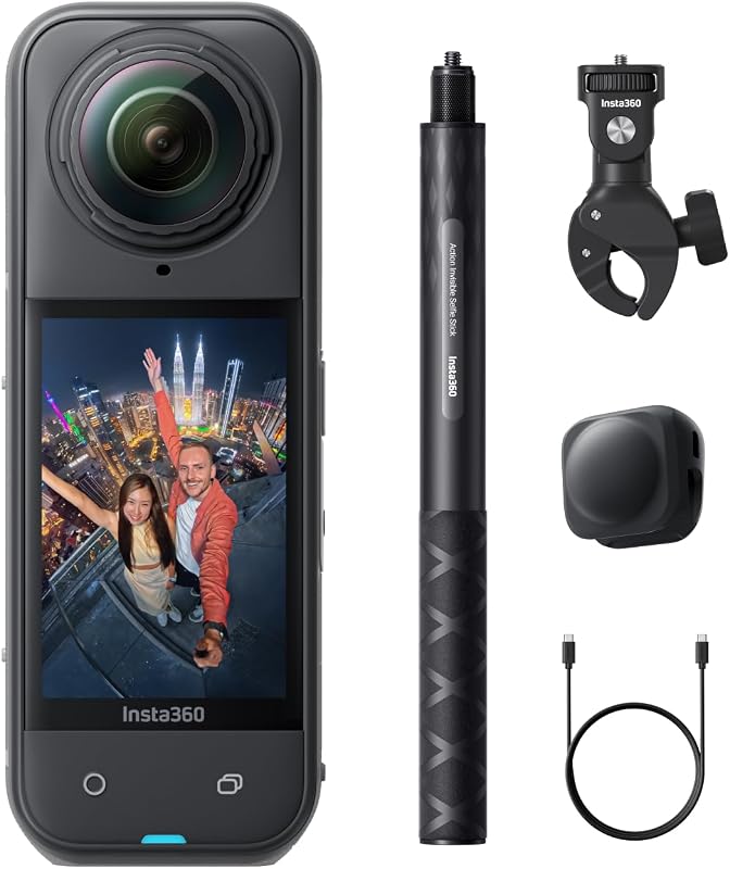 X5 Pack Moto - Camera Impermeabile 8K 360º, Obiettivi Sostituibili, Batteria con Autonomia 3 ore, Audio Nitido, Stabilizzazione, Selfie Stick Invisibile, Bassa Luce