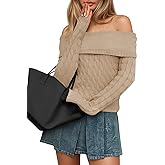 Saodimallsu Womens Off The Shoulder Sweaters Cable Knit Long Sleeve Sexy Fitted Fall Dressy Going Out Pullover Tops