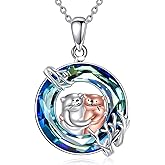 YONFQE Otter Necklace S925 Sterling Silver Crystal Sea Otter Pendant Cute Animal Jewelry Gifts for Men Women
