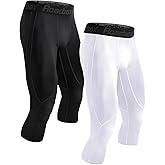Roadbox 2 Pack Men's 3/4 Compression Pants, Athletic Basketball Workout Tights Leggings, Sport Running Spandex Base Layer