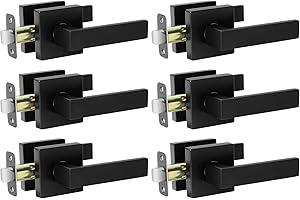 AEEKEL Matte Black Door Handle Interior Door Knob Passage Levers Set (No Lock), 6 Pack Heavy Duty Door Handle for Hall or Closet, Keyless Door Levers for Left Right Handle Doors