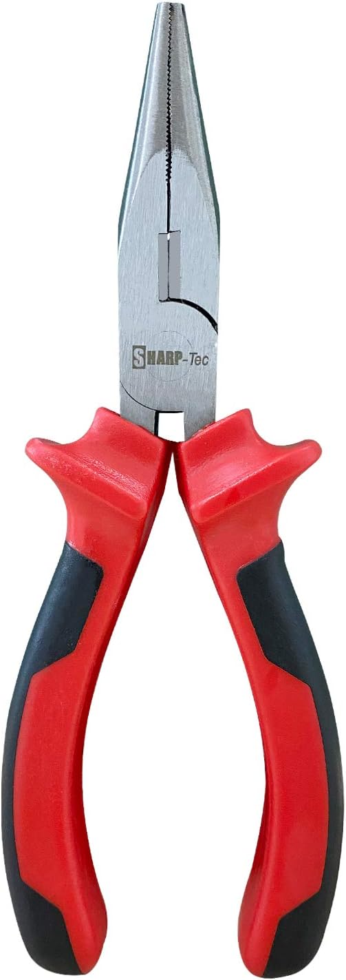 Sharp-tec Long Nose Pliers 160mm with Soft Grip Handles, Heavy Duty Nose Side Cutting Pliers, Red
