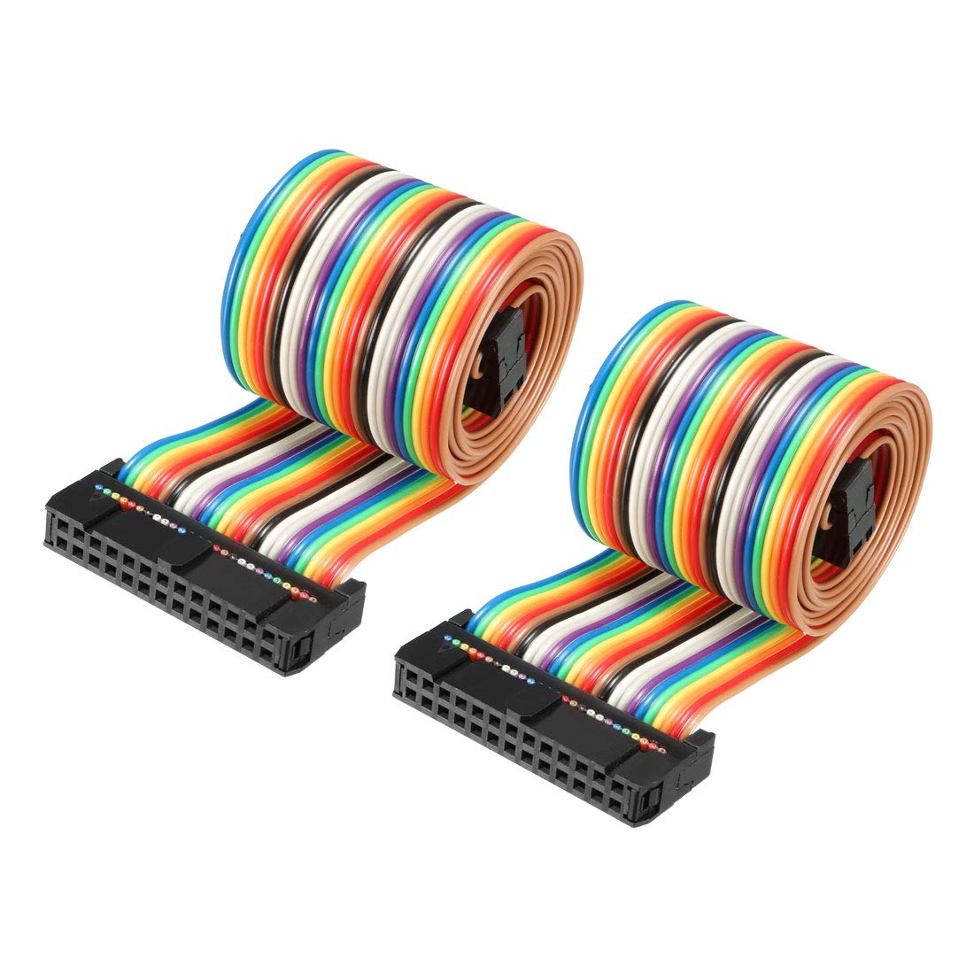 sourcing map IDC Rainbow Wire Flat Ribbon Cable 26 Pins 66cm Length 2.54mm Pitch 2pcs Type-B