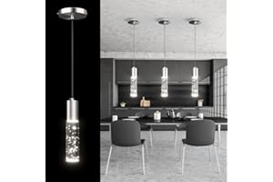 Sytmhoe Pendant Lights Kitchen Island Brushed Nickel,4000K Modern Pendant Lights Fixture with Crystal Bubble,Integrated Led Hanging Light Fixtures for Dining Room Kitchen Island and Bedroom(1Pack)