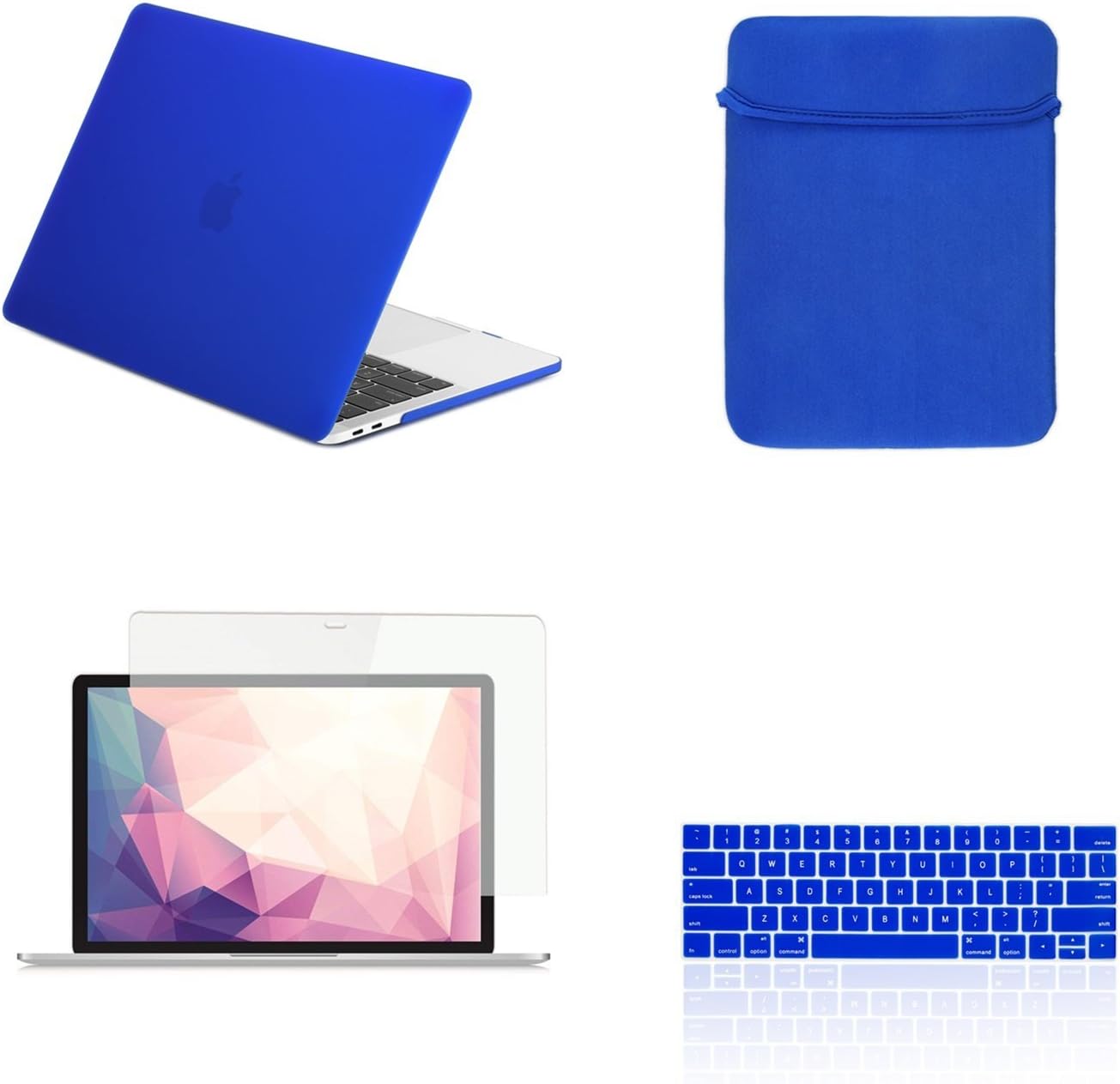 TOP CASE MacBook Pro 13 inch Case 2019 2018 2017 2016 Release A2159 A1989 A1706 A1708, 4 in 1 Essential Rubberized Hard Case, Keyboard Cover, Screen Protector, Sleeve for MacBook Pro 13" - Royal Blue