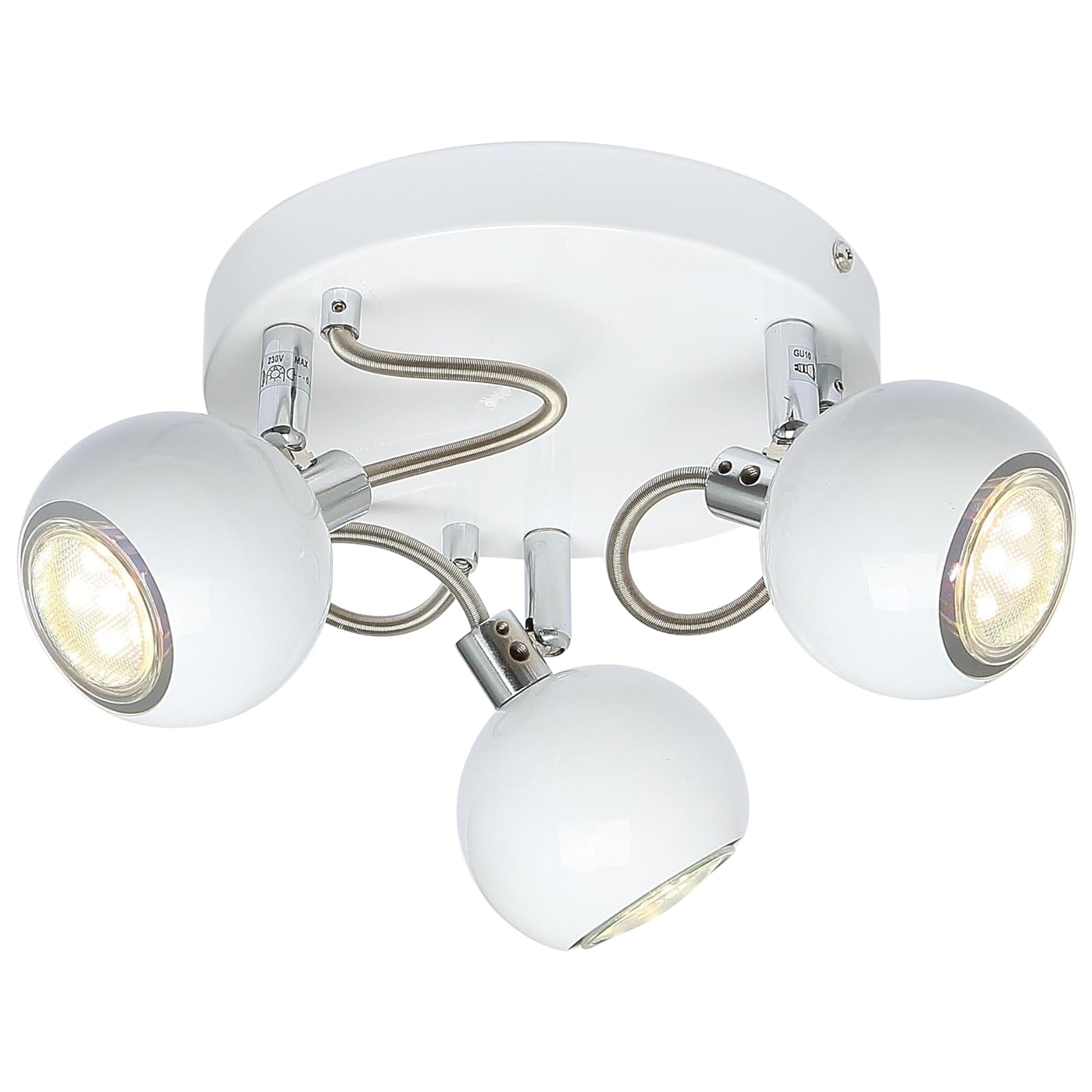 UKEW Modern 3 Way Ceiling Light - White GU10 LED Spotlight with Adjustable Round Ball Heads - Light Fixture for Bedroom Kitchen Restaurants — image 1
