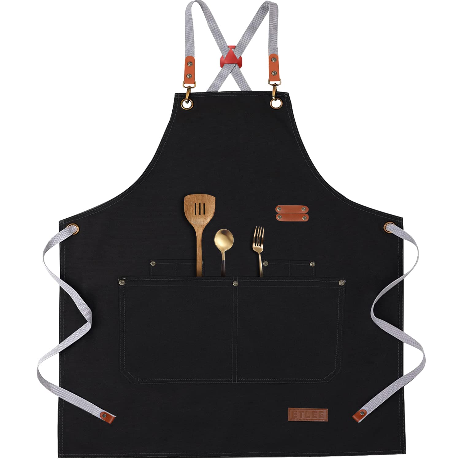 ETLEE Barbecue Apron for Men, Canvas Cooking Apron with Pockets and Adjustable Belt, Suitable for Kitchen Grill, Handmade Baking Gifts for Men or Dad, black