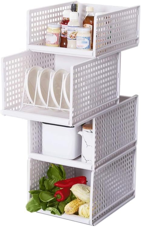 Amazon 積み重ね バスケット スタッキング バスケット 隙間収納 キッチン 収納ケース 引き出し 収納ラック クローゼット 収納グッズ 大 かご バスケット オンライン通販