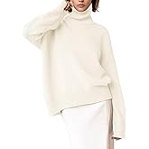 YKR Women's Turtleneck Sweater Chunky Long Sleeve Knitted Pullover High Low Hem Sweater 2024 Fall Winter Sweater Top White XL