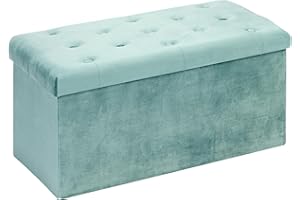 B FSOBEIIALEO Folding Storage Ottoman, Long Ottomans Shoes Bench, Velvet Storage Chest Footrest Seat 31.5"x15.7"x15.7" (Teal, Large)