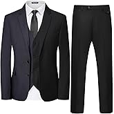 WULFUL Men's 3 Piece Slim Fit Suit Set Two Button Blazer Jacket Vest Pants Tuxedo Set for Party, Wedding and Business Black Grey