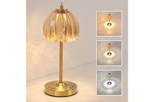 Shenmoyl Tulip Table Lamp with 5000mAh Battery & Touch Control, Cordless Small Table Lamp with 3 Colors, Dimmable Rechargeabl