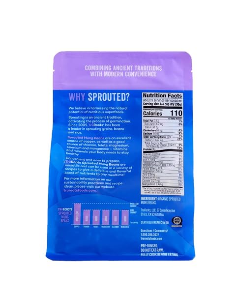 TRUROOTS ORGANIC SPROUTED MUNG BEANS, 10OZ (PACK OF 1)