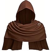 Medieval Shawl Apocalyptic Linen Cotton Hooded Cowl Renaissance Scarf Cape Unisex Adults Costume for LARP Halloween Party
