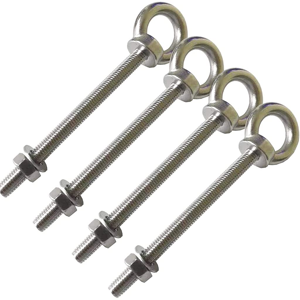 AIVOOF Shoulder Eye Bolt, 4 Pack M8 Stainless Steel Eye Bolts 5/16" X 4" Heavy Duty EyeBolts Screws in Eye Hooks with Washer and Nuts for Lifting and securing Cables Wires, Thread Length 100mm