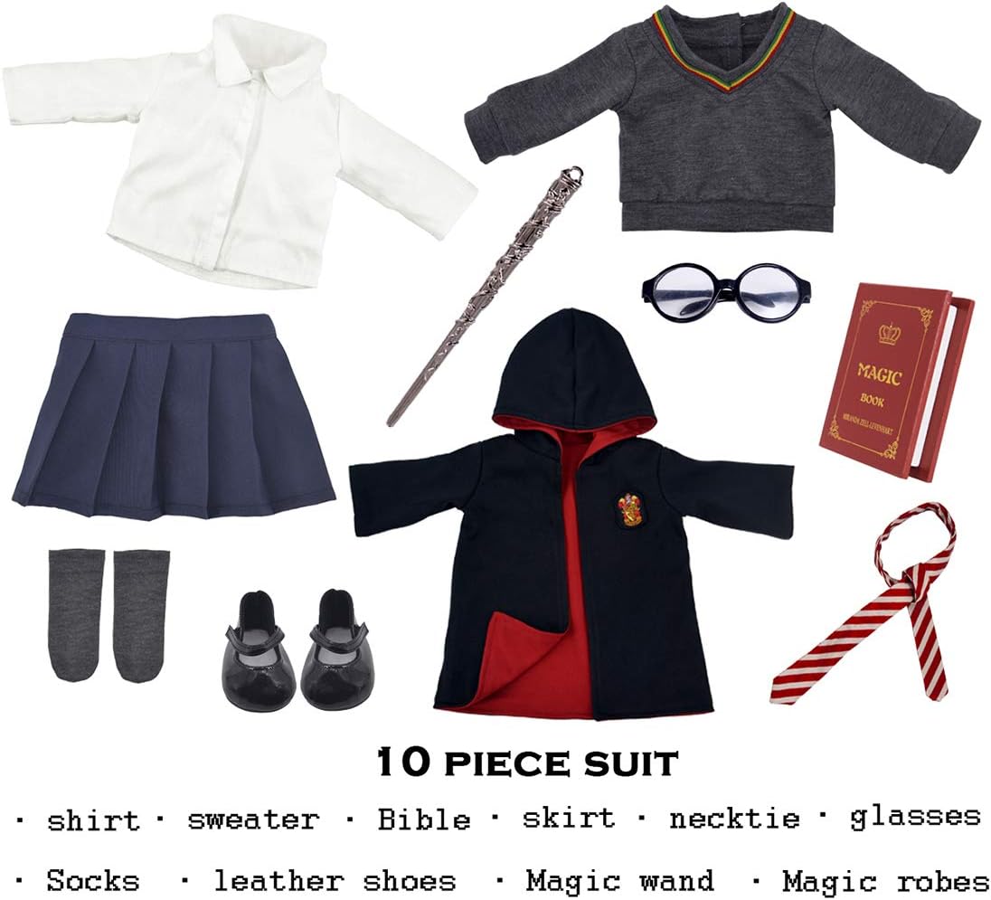 10pc Magic School Uniform Inspired Costume Doll Clothes Clothing Outfits Accessories Set for 18 inch Girl Dolls (No Doll) - Image 3