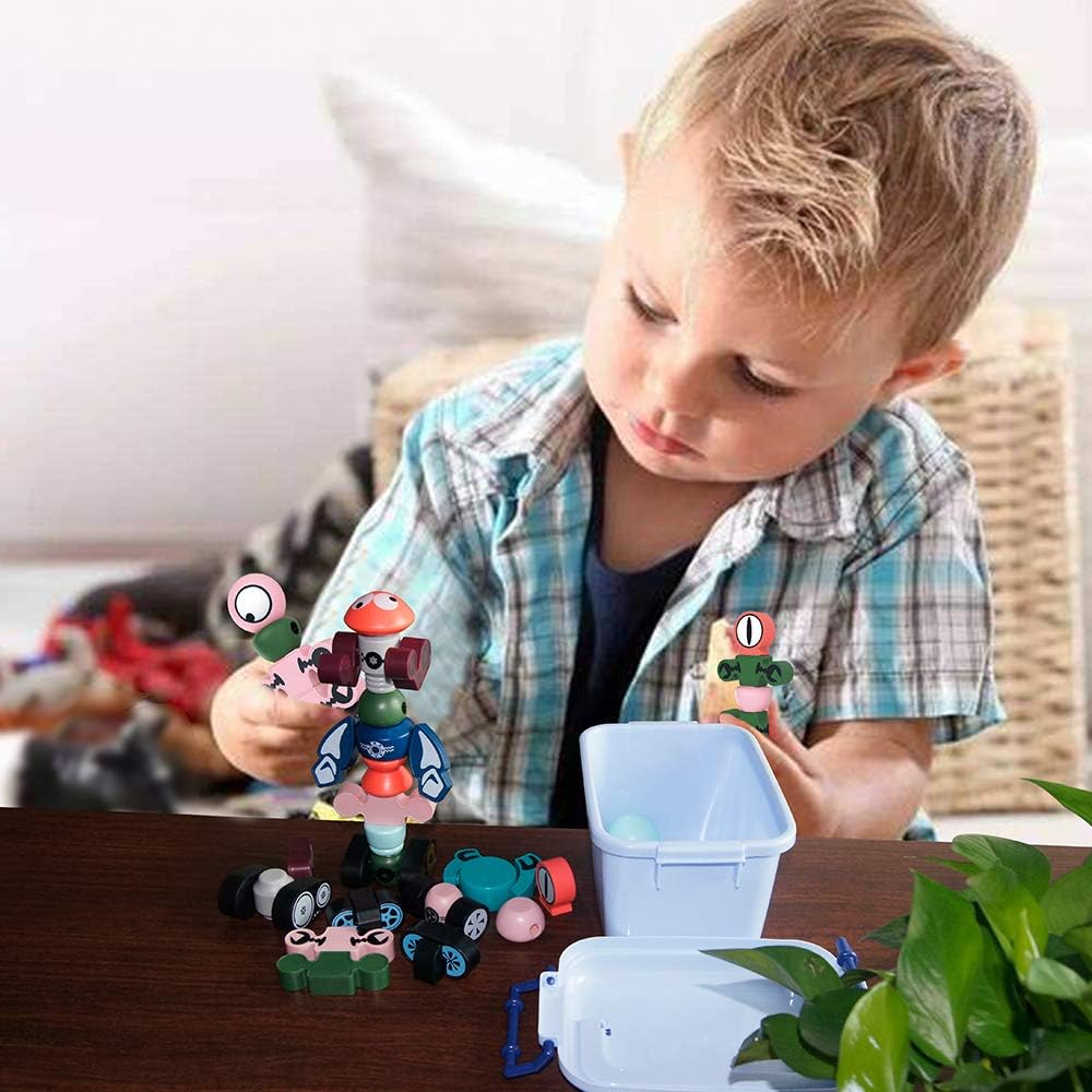 Gifts2U Magnetic Robots，35PCS Magnetic Blocks Set for Kids with Storage Box, Stacking Robots Toy STEM Educational Playset for Boys and Girls Ages 3-6 Style A: Toys & Games