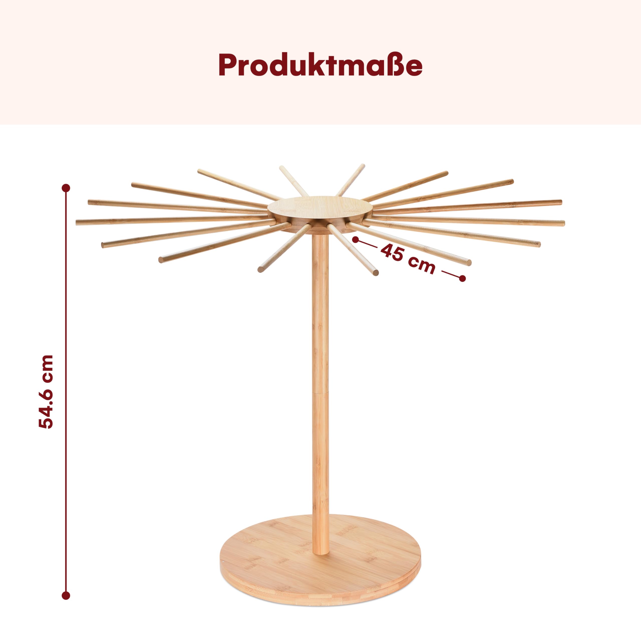 KITCHTIC Pasta Trockner – Große Größe, 16 Stangen – Faltbarer Nudelständer aus Holz – Verstellbare Arme – Ideal für Spaghetti, Tagliatelle, Fettuccine – Naturfarbe 3