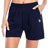 Women's Cotton Shorts 5" Sweat Bermuda Pull on Shorts with Deep Pockets for Lounge Gym Yoga Walking Athletic