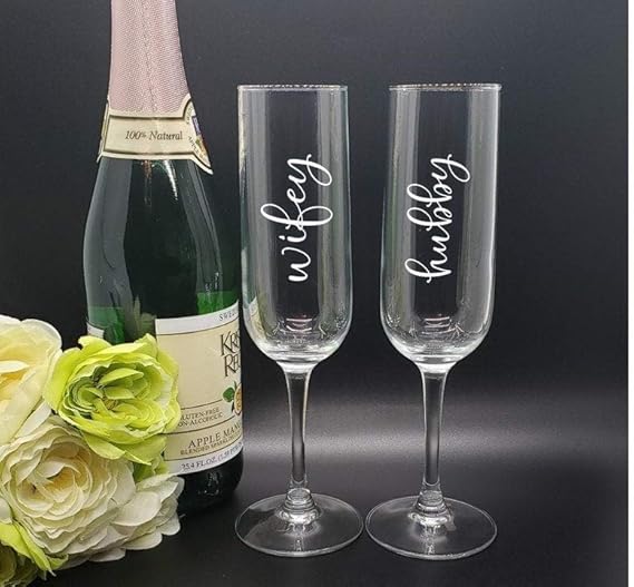 Set of 2 Hubby Wifey Champagne Flutes